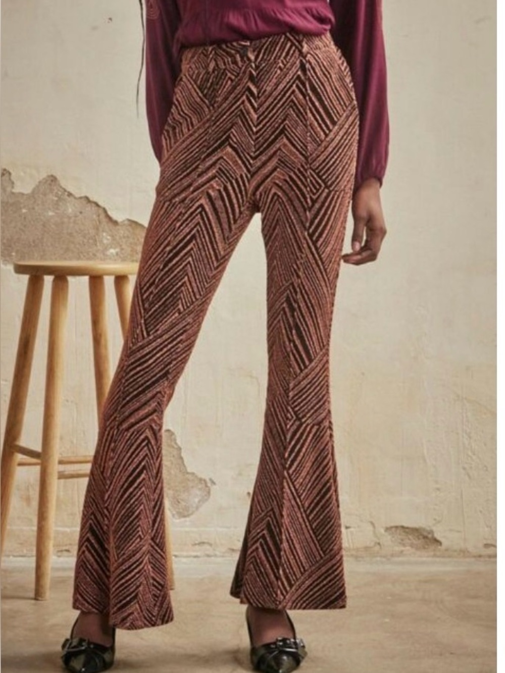 NKN Nekane Gara Pant with Gold Lurex. Flared Bottom. Spanish Brand. Medium